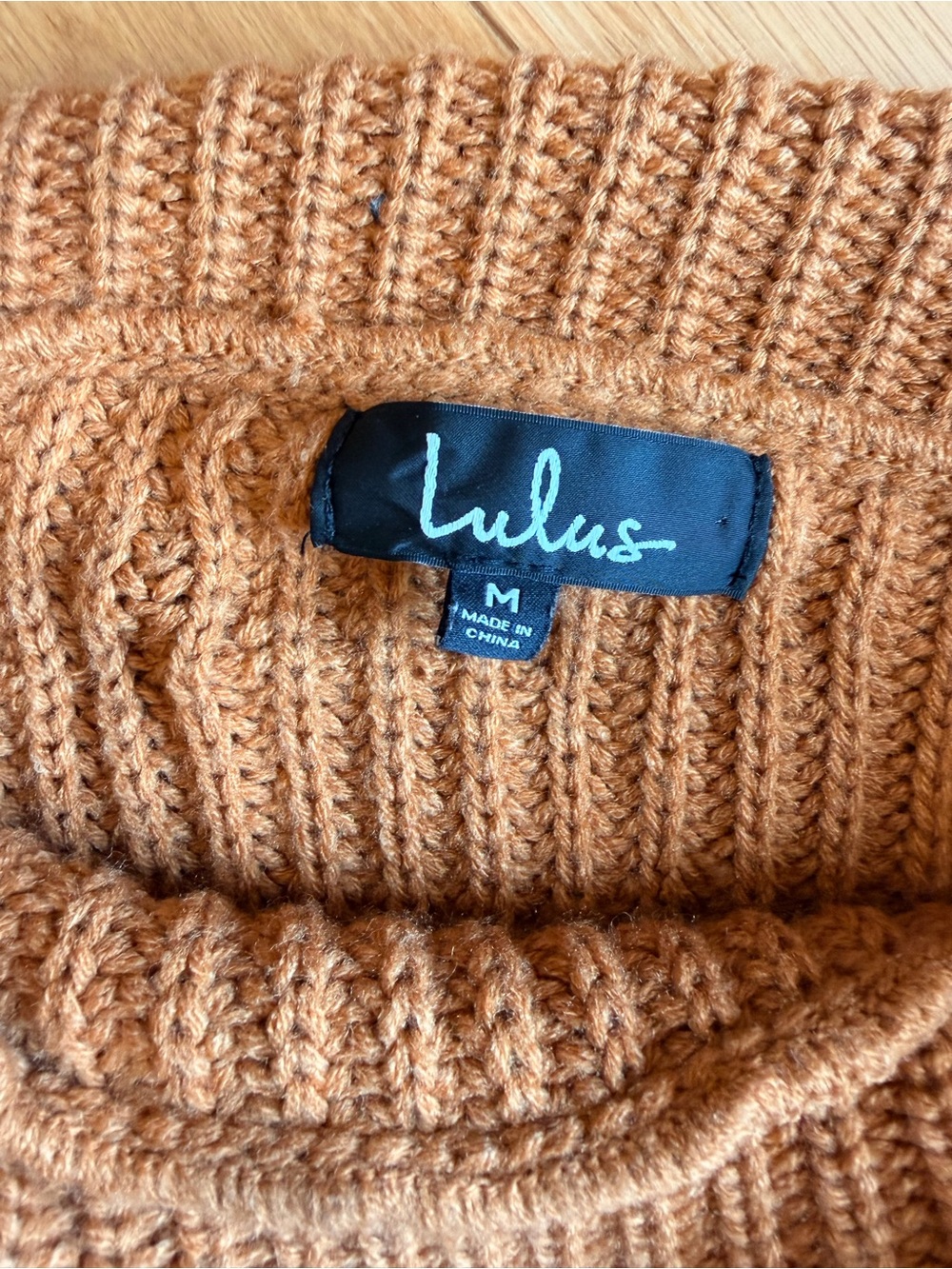 Lulu's Camel Off-Shoulder Ribbed Knit Sweater - Picture 4 of 4